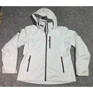 Helly Hansen Womens Crew Hooded Midlayer Jacket White Black Large *Needs Cleaned